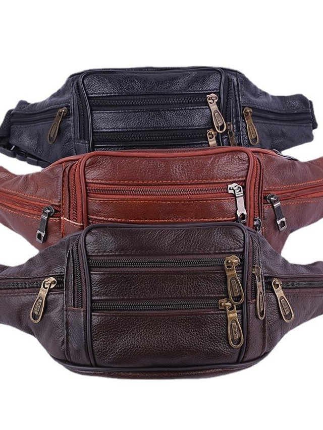  Men's Fanny Pack Crossbody Bag PU Leather Outdoor Daily Office & Career Solid Color 328 coffee 328 reddish brown Black