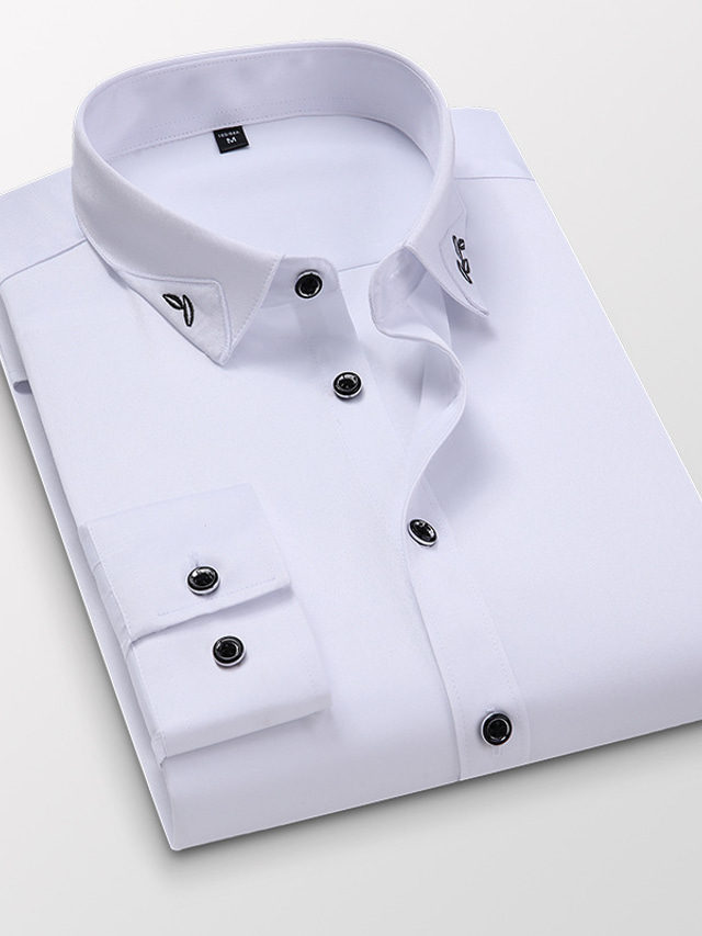  Hombre Camisa para Vestido Abotonar la camisa Camisa de cuello Camisa sin planchar Rosa Claro Negro Blanco Rojo Manga Larga Plano Cuello Mao Primavera & Otoño Boda Trabajo Ropa Abotonar