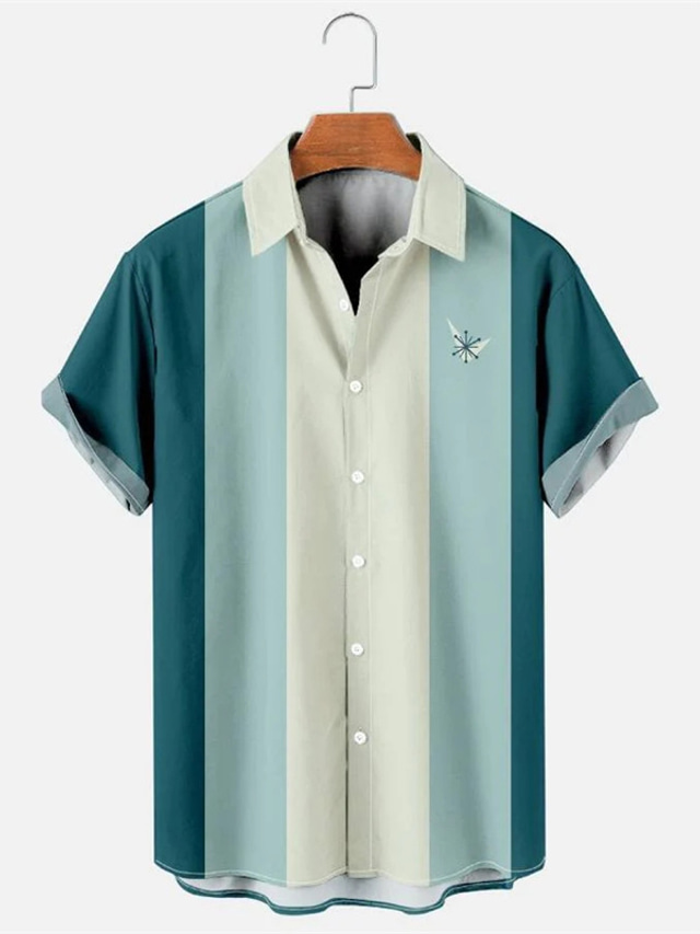 Pánské Bowlingová košile Táborová košile Barevné bloky Grafické tisky Přehnutý Vodní modrá Fialová Hnědá Horká ražba Sport Dovolená Krátké rukávy Tlačítko dolů Tisk Oblečení Módní Havajské Na běžn