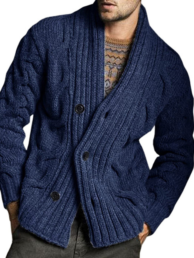  Men's Sweater Cardigan Sweater Cable Knit Button Knitted Solid Color V Neck Basic Stylish Daily Holiday Clothing Apparel Fall Winter Army Green Khaki M L XL / Long Sleeve / Long Sleeve / Weekend