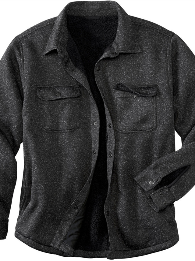  Męskie Koszula flanelowa Jednokolorowe Wieczorne Czarny Ulica Codzienny Długi rękaw Przycisk w dół Odzież Moda Codzienny Wygodny