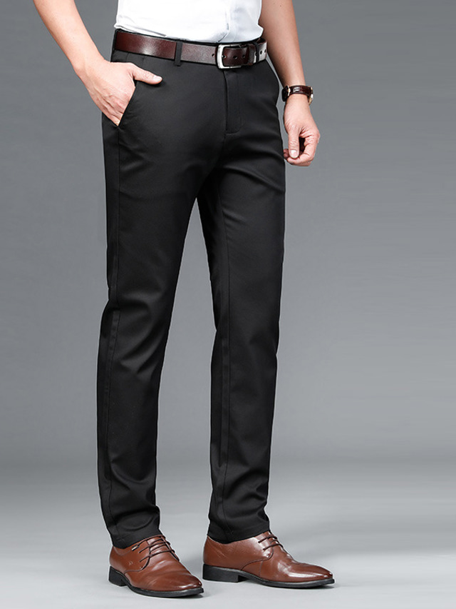  Herren Anzughosen Chinesisch Chino Hose Hose Tasche Feste Farbe Komfort Atmungsaktiv Geschäft Casual Baumwollmischung Modisch Formell Schwarz Grau elastisch