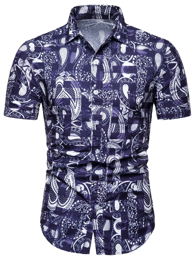  Pánské Košile Letní košile Grafika Klasický límeček Černá Námořnická modř Ležérní Denní Krátký rukáv Oblečení Jednoduchý