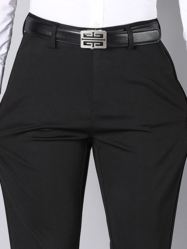  男性用 スーツ チノパン ズボン パンツ ポケット 純色 履き心地よい 高通気性 ビジネス カジュアル ファッション フォーマル ブラック グレー 伸縮性あり