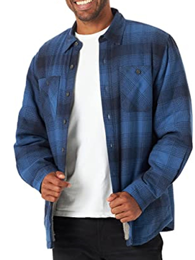  Men's Flannel Shirt Plaid Turndown Black / White Blue Khaki Royal Blue Red Long Sleeve Print Street Daily Button-Down Tops Fashion Casual Comfortable