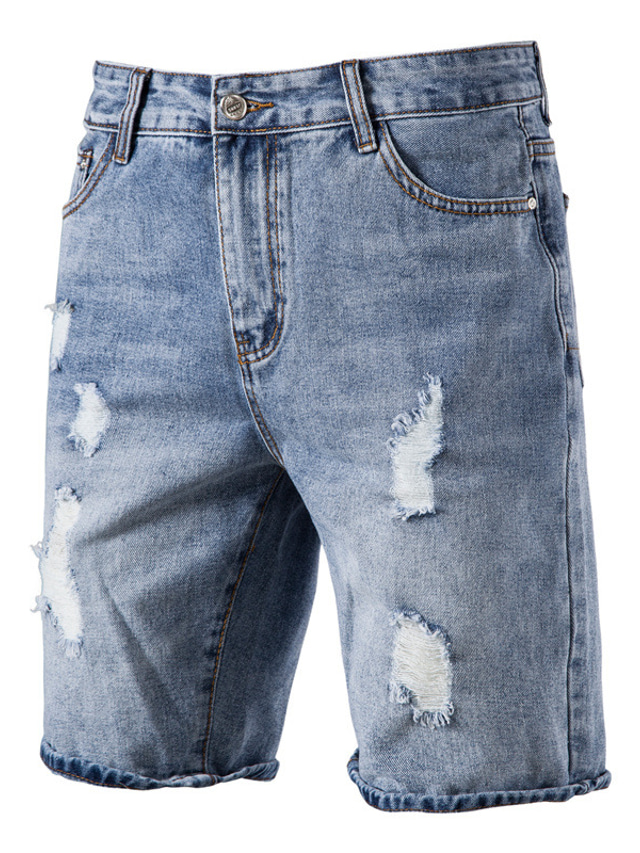  בגדי ריקוד גברים ג'ינסים שורטים ripped ג'ינס אופנה קרע כחול 28 29 30