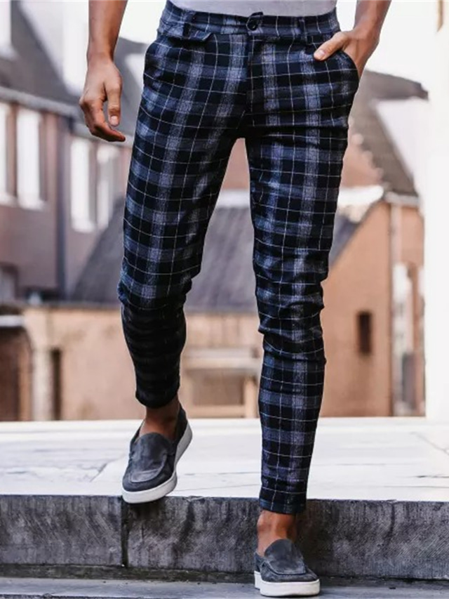  Męskie Garnitury Typu Chino Spodnie Spodnie Kieszeń Kratka Oddychający Na zewnątrz Biznes Codzienny Retro / vintage Formalny Głęboki niebieski Średnio elastyczny