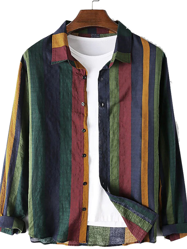  Men's Shirt Overshirt Color Block Collar Button Down Collar Yellow Navy Blue Purple Green Black+White Daily Holiday Long Sleeve Patchwork Clothing Apparel Basic Designer Casual Daily Beach