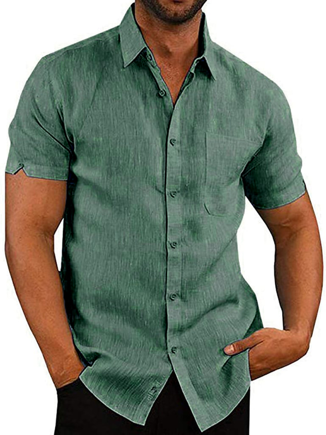  Herr linneskjorta Skjorta Solid färg Design Krage Knapp ner krage Svart Vit Blå Grön Kaki Bomull Casual Kortärmad Kläder Grundläggande Helfarve Ledigt vardag