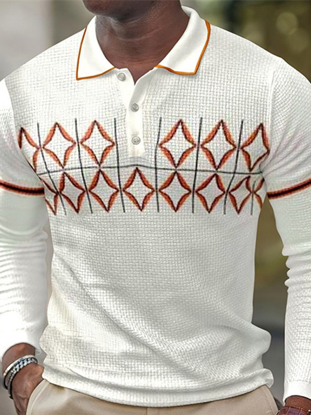  Herr POLO Shirt Stickad Polo Golftröja Grafisk Nedvikt Blå Kaffe Vit Tryck Gata Dagligen Långärmad Button-Down Kläder Mode Ledigt Bekväm