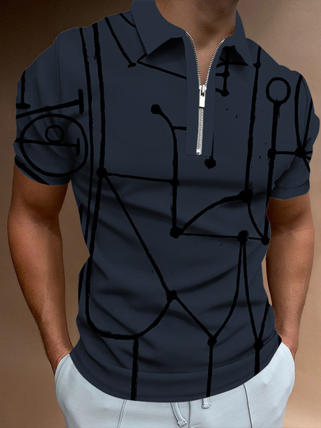  Herr POLO Shirt Golftröja Zip Polo Abstrakt Nedvikt Blixtlås Mörkgrön Marinblå Kaffe Grå 3D-tryck Utomhus Gata Kort ärm Dragkedja Mönster Kläder Mode Ledigt Andningsfunktion