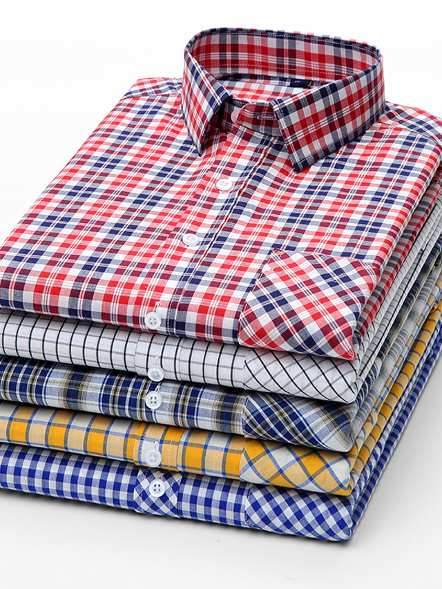 Męskie Koszula Koszule eleganckie Pled / Check A B C D E Praca Codzienny Długi rękaw koszule z kołnierzykiem Odzież Designerskie Biznes Formalny Codzienny