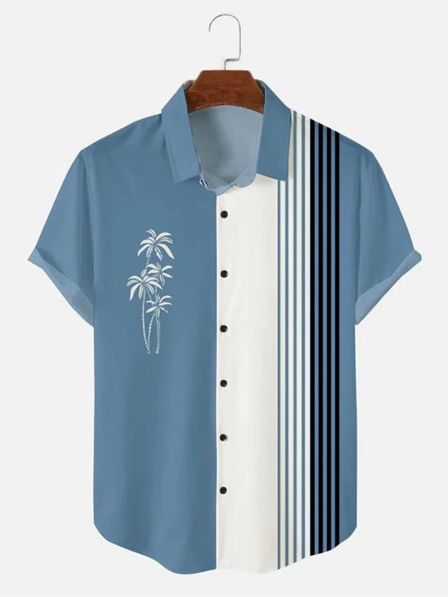  Voor heren Bowlingshirt Zomer overhemd Kampshirt Kleurenblok Grafische prints Strijkijzer blauw Paars Grijs Heet stempelen Sport Feestdagen Korte Mouw Button-omlaag Afdrukken Kleding Modieus Hawaii