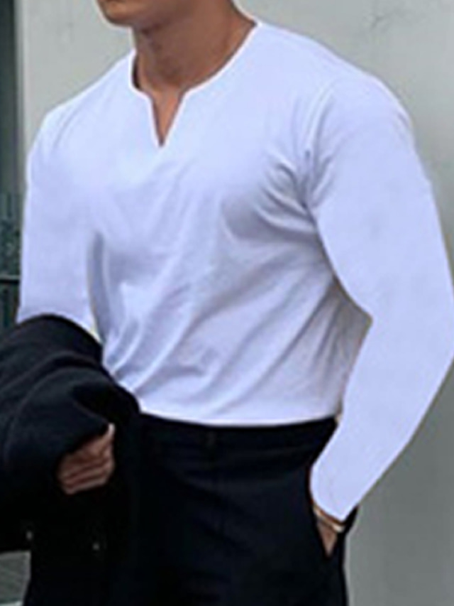  男性用 Tシャツ 長袖シャツ 平織り Ｖネック ストリート バケーション 長袖 衣類 カジュアル 快適