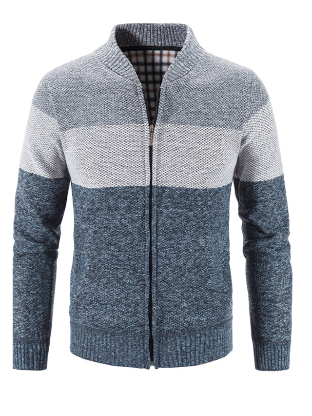  Men's Sweater Cardigan Sweater Zip Sweater Sweater Jacket Fleece Sweater Ribbed Knit Cropped Knitted Color Block Stand Collar Basic Stylish Outdoor Daily Clothing Apparel Winter Fall Blue Red M L XL