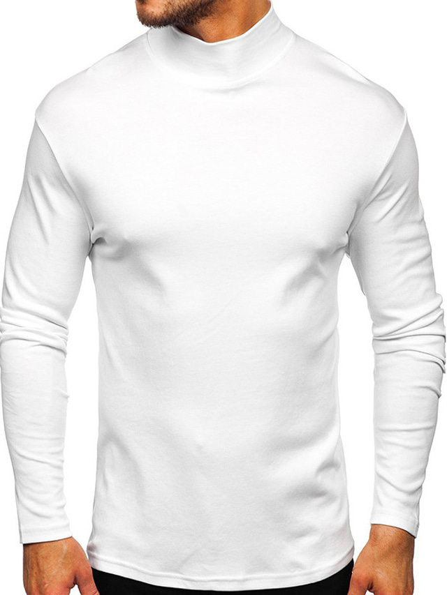  Herre T-shirt Turtleneck skjorte Vanlig Rullekrave Rund hals Gade Ferie Langærmet Tøj Mode Afslappet Bekvem Nødvendighed