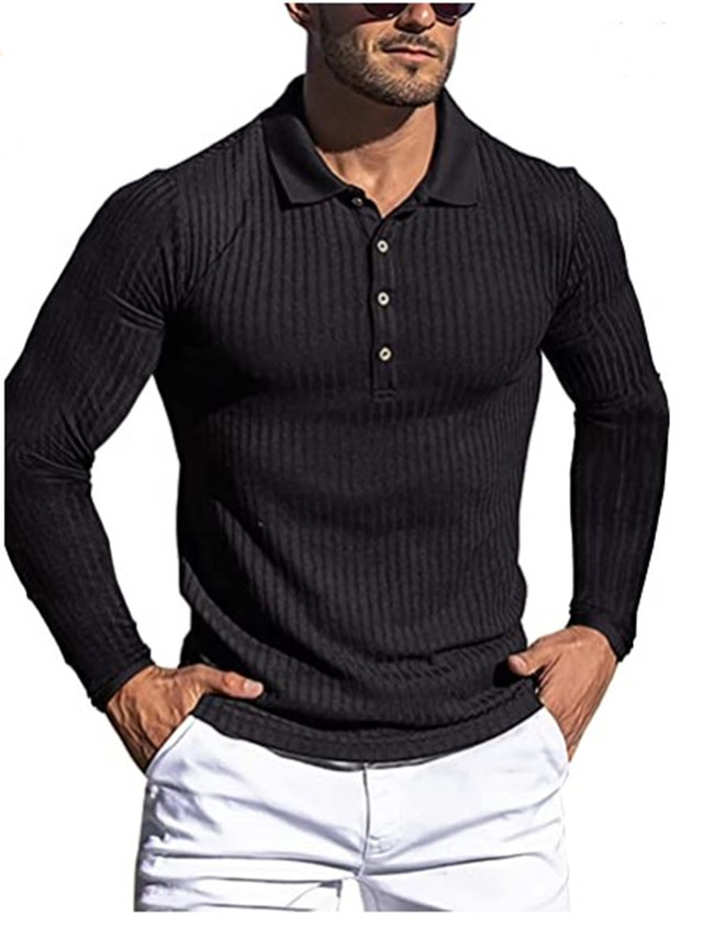  Men's Collar Polo Shirt Knit Polo Sweater Golf Shirt Solid Color Striped Turndown Wine Dark Green Khaki Red Navy Blue Print Going out Gym Long Sleeve Patchwork Zipper Clothing Apparel Sportswear