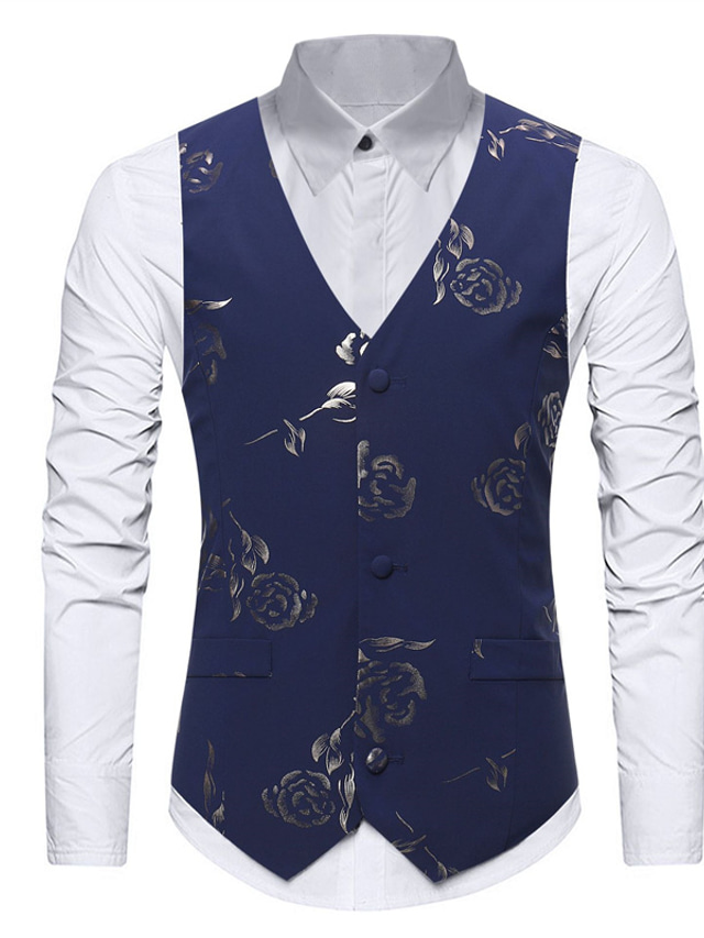  hot gold rose print v-hals vest vest voor heren