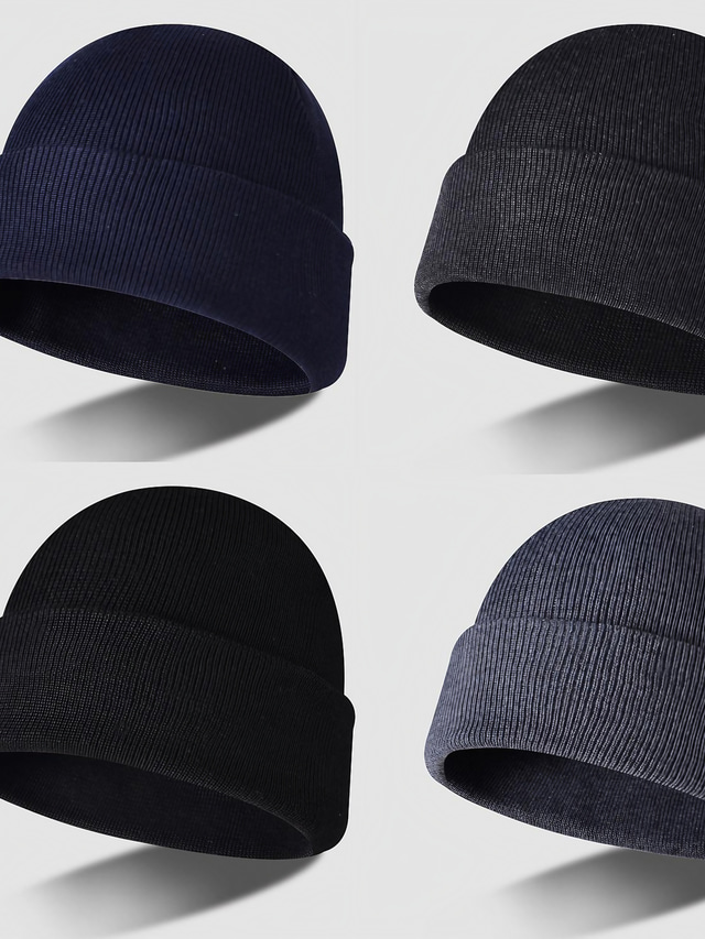 Men's Hat Beanie / Slouchy Outdoor Street Dailywear Knitted Pure Color Windproof Warm Breathable Black