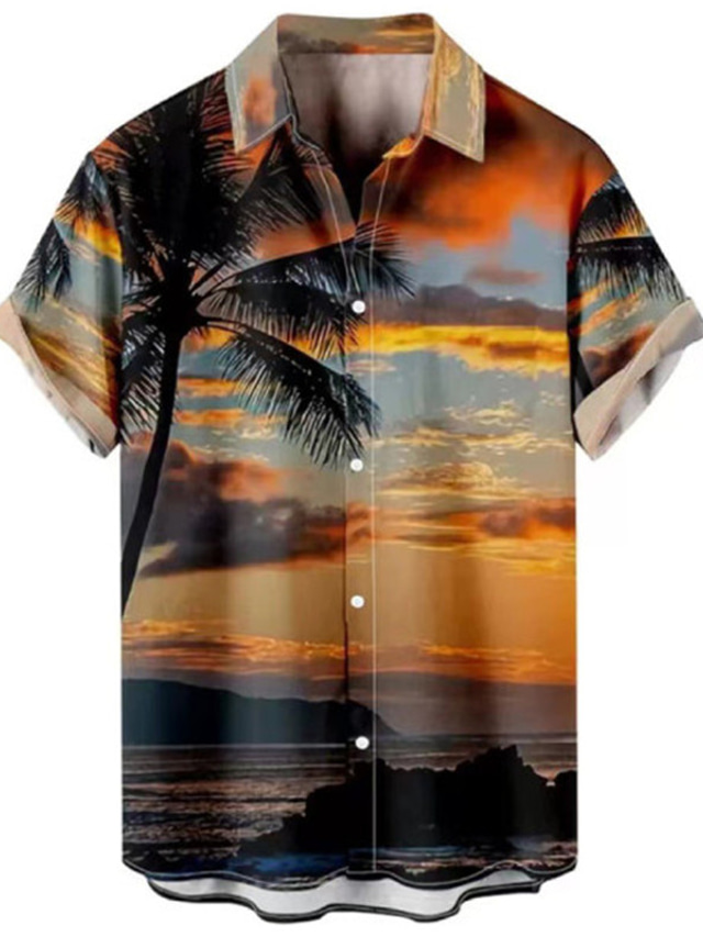  Pánské Košile Havajská košile Letní košile Grafika Leopard Květinový Scéna Přehnutý Bílá Žlutá Námořnická modř Vodní modrá Dusty modrá Tisk Venkovní ulice Krátké rukávy Tlačítko dolů Tisk Oblečení