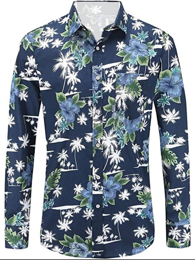  Men's Shirt Print Floral Graphic Turndown Street Casual Button-Down Print Long Sleeve Tops Designer Casual Fashion Breathable White Blue Pink