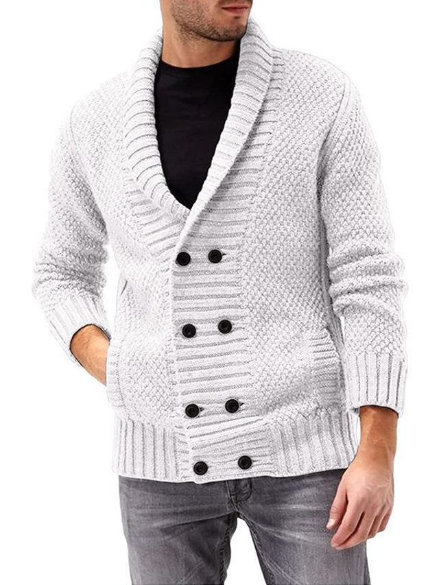  Homens Suéter Sueter Cardigan Cabo Tricotar Tricotado Decote V Para Noite Final de semana Roupa Inverno Outono Branco Preto M L XL