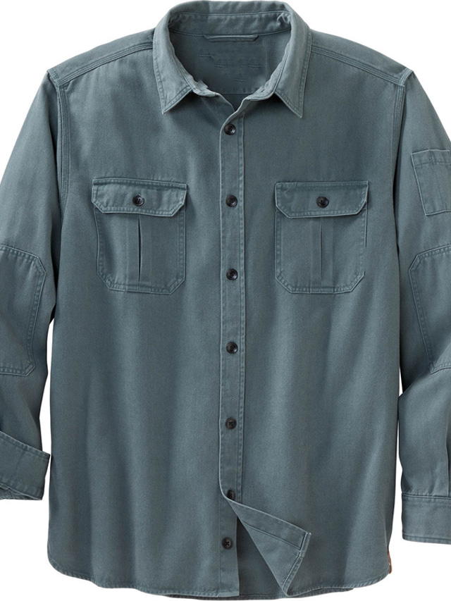  男性用 フランネルシャツ 純色 折襟 ブルー 長袖 ストリート 日常 ボタンダウン トップの ファッション カジュアル 快適