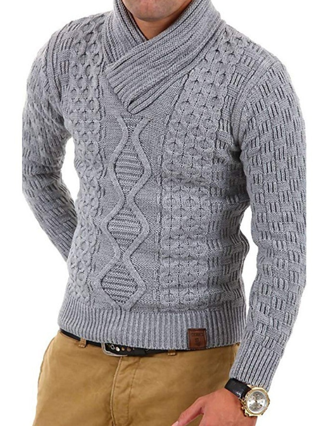 Men's Sweater Pullover Sweater jumper Cable Knit Knitted Braided Pure Color V Neck Stylish Casual Daily Holiday Clothing Apparel Fall Winter Light gray Dark Gray S M L / Long Sleeve / Long Sleeve
