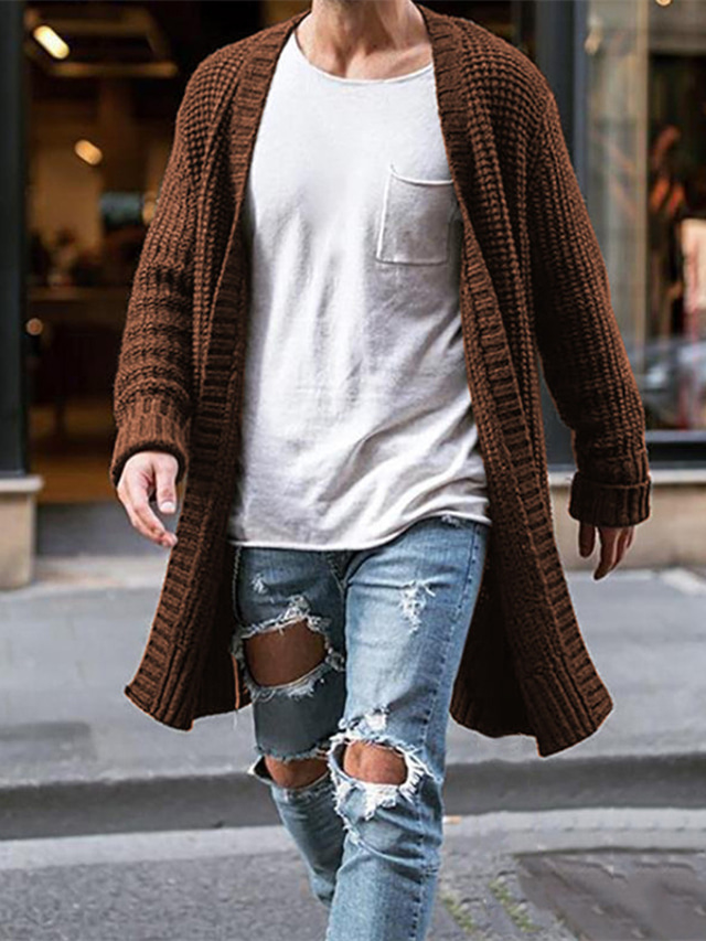  Men's Sweater Cardigan Sweater Crochet Knit Tunic Knitted Solid Color Open Front Basic Casual Daily Holiday Clothing Apparel Fall Winter Blue Army Green S M L / Long Sleeve / Long Sleeve / Weekend