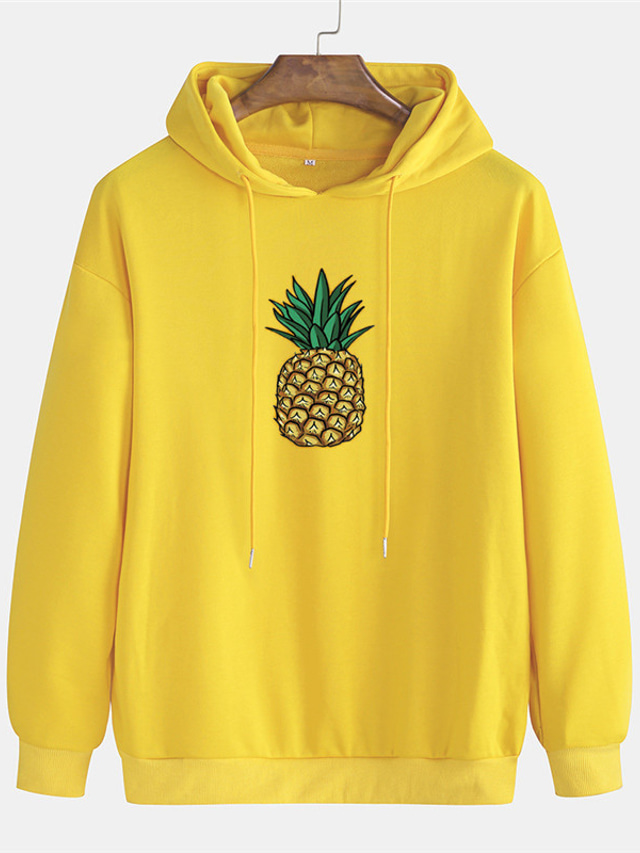  Men's Hoodie Sweatshirt 3D Basic Designer Casual Fruit Pineapple Graphic Prints Black Yellow White Hot Stamping Hooded Sports & Outdoor Daily Sports Long Sleeve Clothing Clothes Regular Fit Cotton