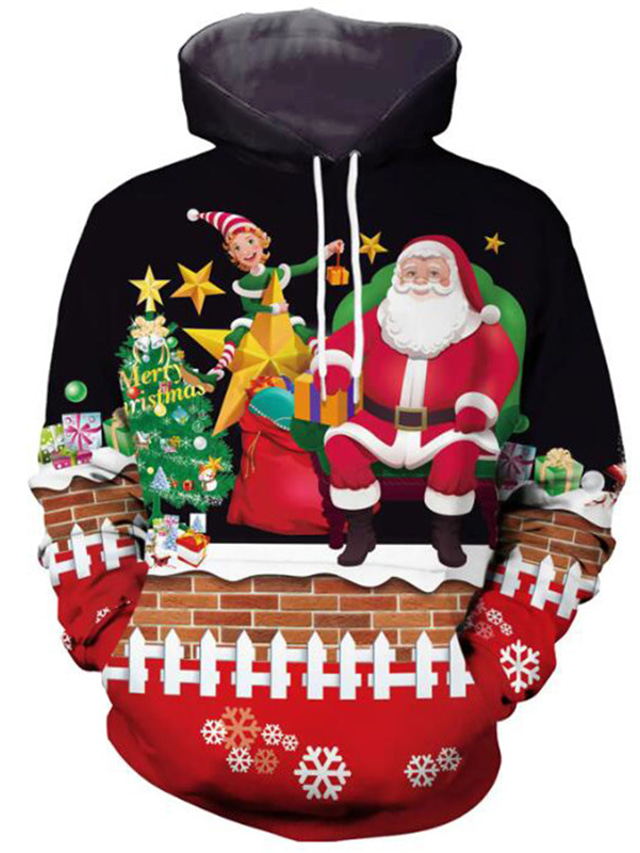  Men's Unisex Pullover Hoodie Sweatshirt Red Hooded Santa Claus Graphic Prints Print Christmas Daily Sports 3D Print Streetwear Designer Casual Spring &  Fall Clothing Apparel Hoodies Sweatshirts 