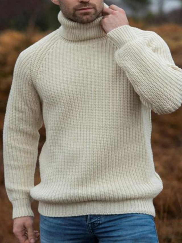  Men's Wrap Sweater Crochet Knit Knitted Pure Color Stand Collar Casual Soft Outdoor Home Spring Summer Beige M L XL / Winter / Long Sleeve
