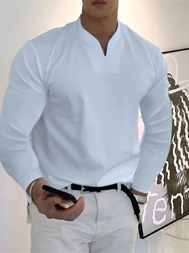  Per uomo maglietta Tinta unita A V Grigio Bianco Nero Strada Sport Manica lunga Abbigliamento Di tendenza Originale Informale Comodo