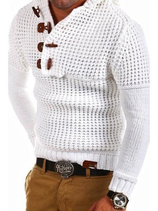  Men's Pullover Sweater Waffle Knit Cropped Knitted Solid Color Crew Neck Basic Stylish Outdoor Daily Fall Winter Green White M L XL / Cotton / Long Sleeve / Long Sleeve / Weekend
