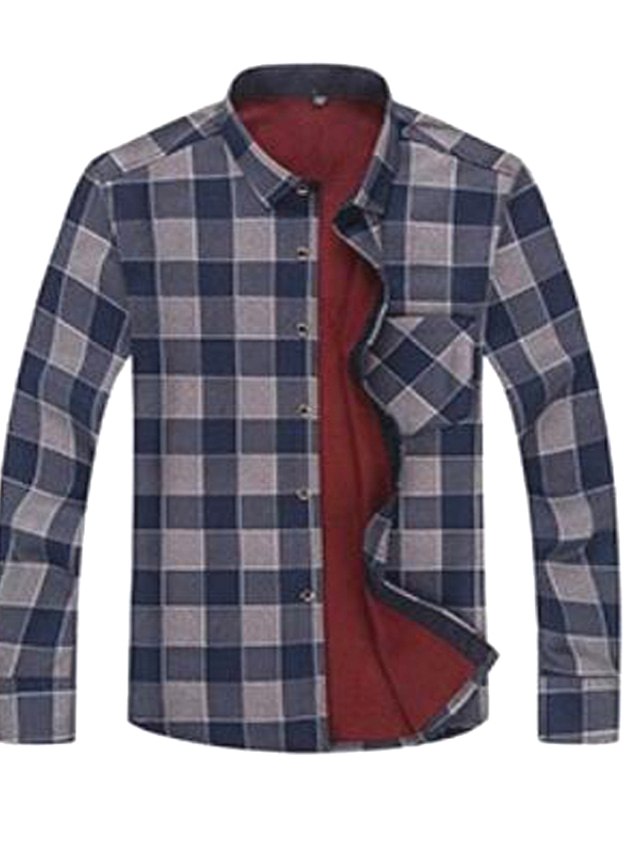 Chemise De Travail Homme à Carreaux Doublée Polaire - Flanelle épaisse - Poches En Laine D'agneau - Automne-hiver - 10