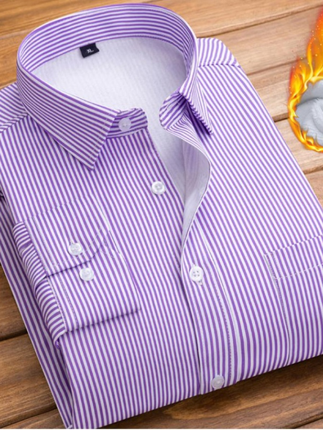  Homens Saia camisa de botão Camisa listrada camisa de colarinho Preto e Vermelho Azul Marinha Roxo Azul Claro Manga Longa Listrado Colarinho Clássico Outono & inverno Casamento Casual Roupa