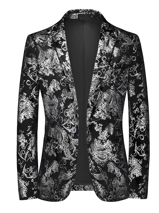  Men's Fashion Classic Blazer Regular Standard Fit Floral Single Breasted One-button Silver Gold 2023