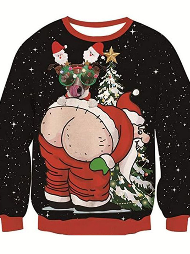  Men's Unisex Sweatshirt Pullover Yellow Red Crew Neck Santa Claus Graphic Prints Print Christmas Daily Sports 3D Print Streetwear Designer Casual Spring &  Fall Clothing Apparel Hoodies Sweatshirts 