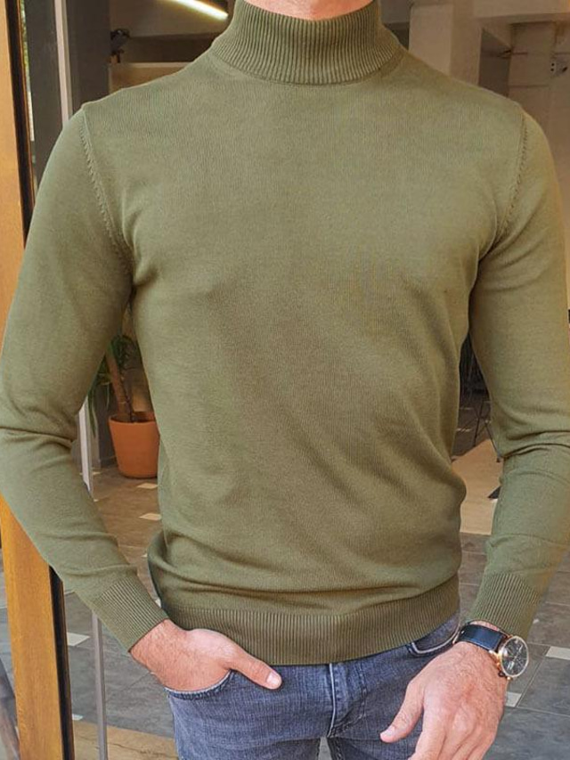  Муж. Рубашка Этно Вырез под горло Военно-зеленный на открытом воздухе Дом Верхушки Классический Для офиса На каждый день Классика