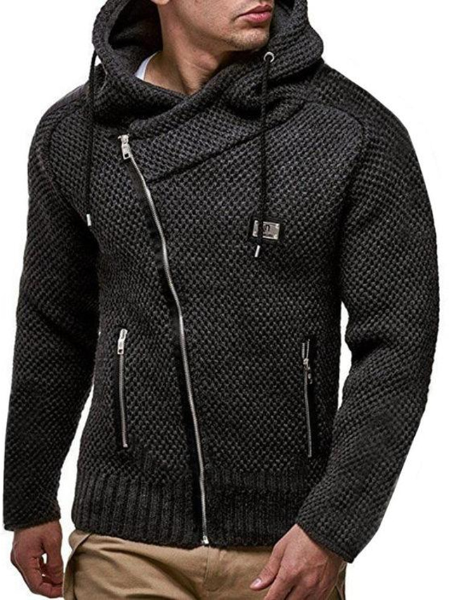  Men's Cardigan Sweater Jumper Crochet Knit Floral Stripe Hooded Basic Casual Outdoor Home Spring Fall Black M L XL / Winter / Long Sleeve / Open Front