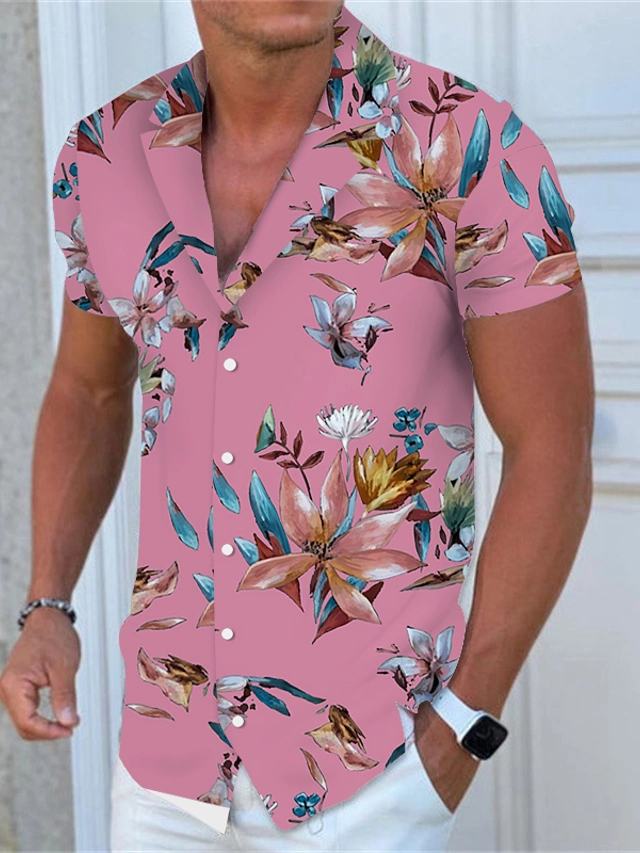 Men's Shirt Set Summer Hawaiian Shirt Floral Turndown Yellow 3D Print Outdoor main image 0