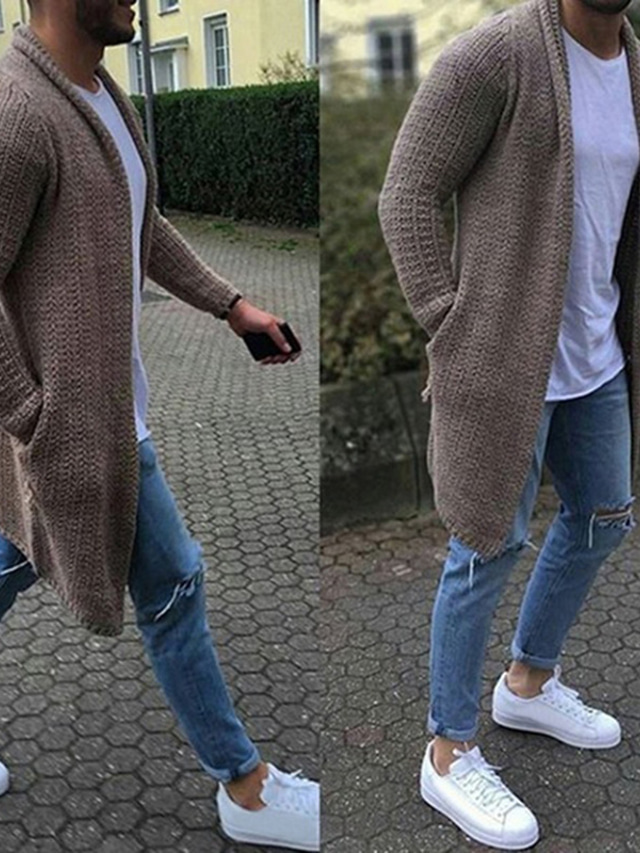  Men's Sweater Cardigan Sweater Ribbed Knit Tunic Knitted Solid Color V Neck Basic Stylish Outdoor Daily Clothing Apparel Winter Fall Blue Army Green S M L / Cotton / Long Sleeve / Weekend / Weekend