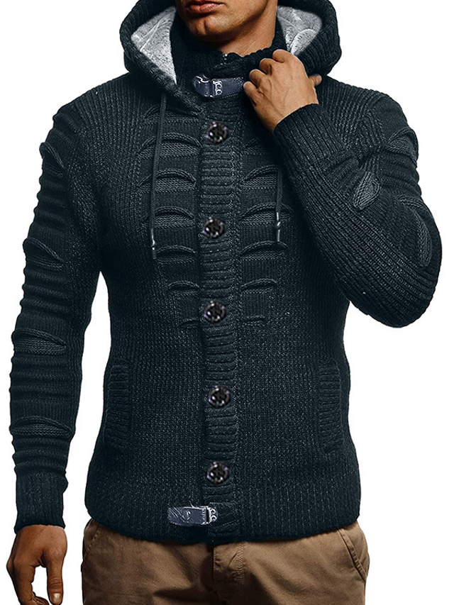  Homens Suéter Sueter Cardigan Robusto Tricotar Tricotado Com Capuz Para Noite Final de semana Roupa Inverno Outono Branco Preto S M L