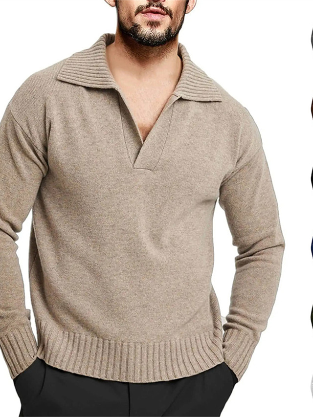  Męskie Sweter Sweter sweter Prążkowany Robić na drutach Skrócona długość Dzianiny Jednokolorowe W serek Podstawowy Elegancki Na zewnątrz Codzienny Odzież Zima Jesień Czarny Niebieski M L XL / Bawełna