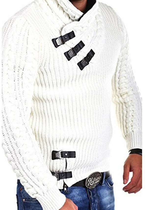  Men's Pullover Sweater Waffle Knit Cropped Knitted Solid Color Crew Neck Basic Stylish Outdoor Daily Fall Winter White Black M L XL / Cotton / Long Sleeve