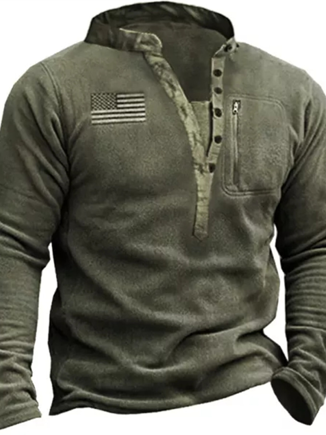  Men's Sweatshirt Army Green Brown Gray Black Henley Flag Print Sports Holiday Weekend Streetwear Designer Casual Fall Clothing Apparel Hoodies Sweatshirts  Long Sleeve / Winter / Winter