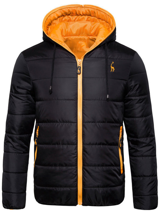  Men's Winter Jacket Puffer Jacket Winter Coat Down Hoodie Jacket Windproof Warm Daily Holiday Weekend Solid Color Outerwear Clothing Apparel Casual Daily Minimalism Green Dark Navy Orange
