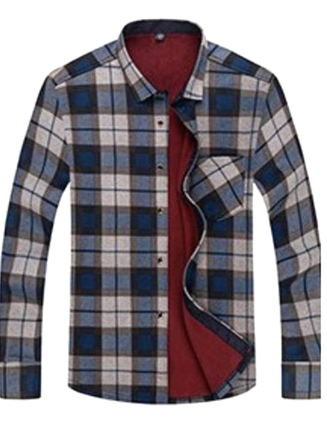  Men's Flannel Shirt Shirt Jacket Shacket Shirt Lattice Classic Collar Blue Casual Daily Long Sleeve Clothing Apparel Business Casual