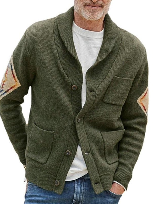  Men's Cardigan Sweater Crochet Knit Knitted V Neck Basic Casual Outdoor Home Spring Fall Army Green M L XL / Winter / Long Sleeve / Open Front