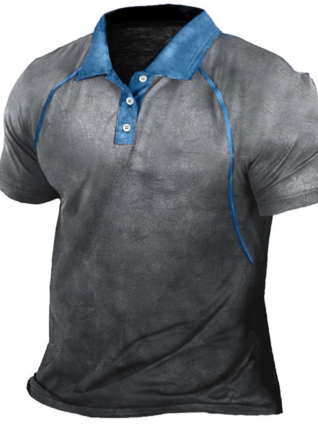 Pánské Polo trička Golfová košile Barevné bloky Přehnutý Vodní modrá Žlutá Armádní zelená Velbloudí 3D tisk Venkovní ulice Krátké rukávy Tlačítko dolů Tisk Oblečení Módní Designové Na běžné nošen